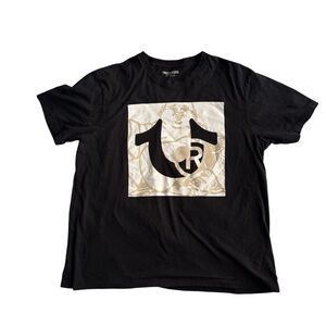 True Religion Black T-Shirt with Gold Graphic Logo